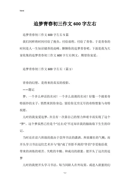 追梦青春初三作文600字左右