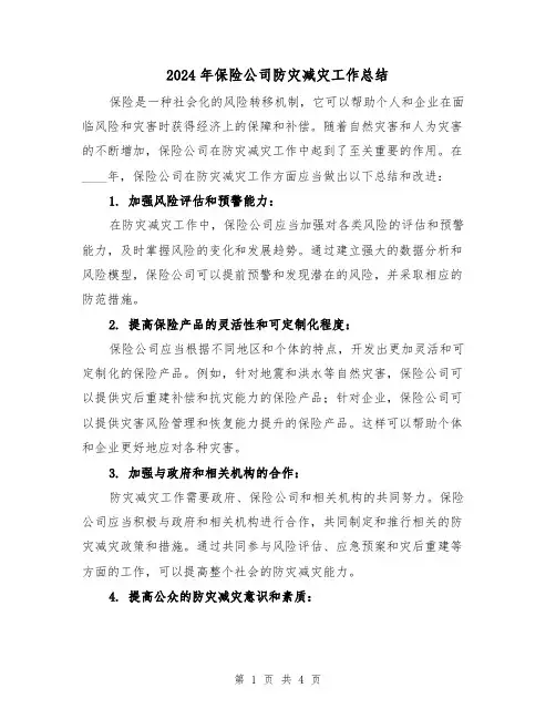 2024年保险公司防灾减灾工作总结(2篇)