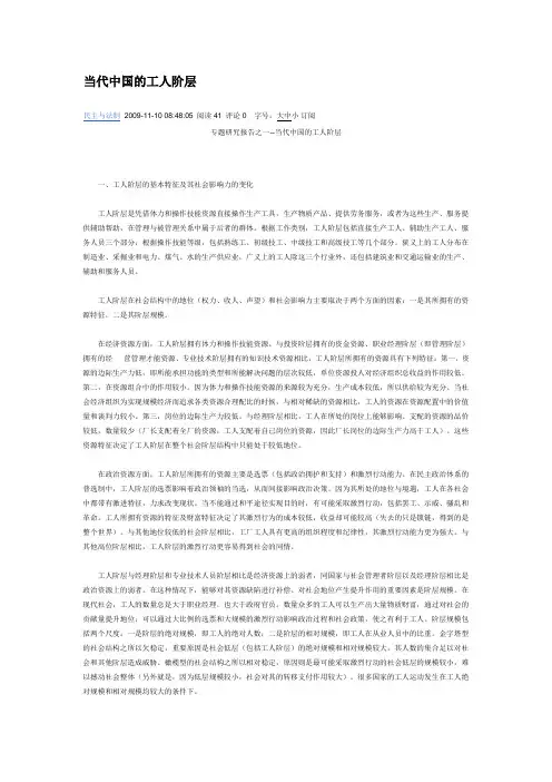 专题研究报告之一--当代中国的工人阶层