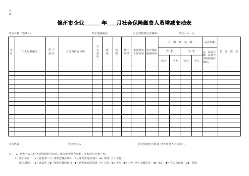 养老、失业及工伤保险月缴费申报表及停缴报告单1