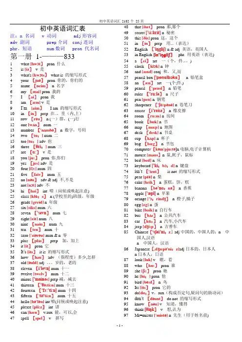初中英语单词表大全(2182个带音标)