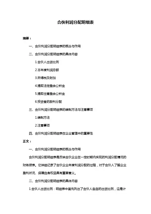 合伙利润分配明细表