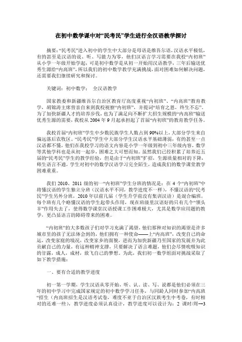 在初中数学课中对“民考民”学生进行全汉语教学探讨