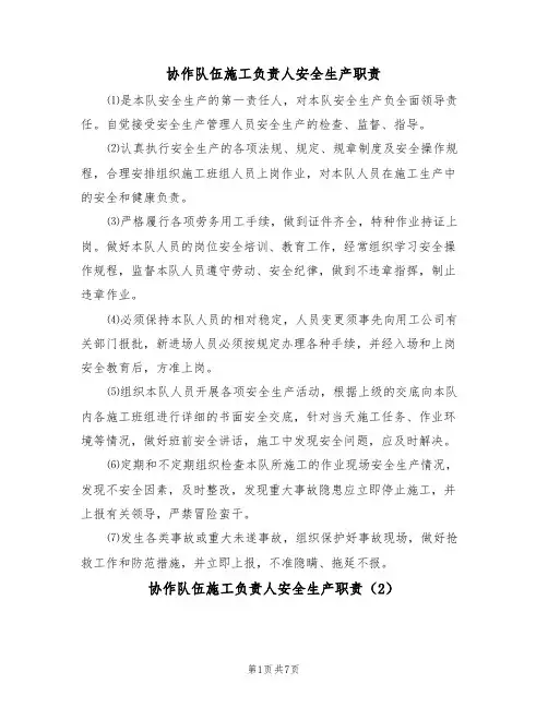 协作队伍施工负责人安全生产职责（5篇）