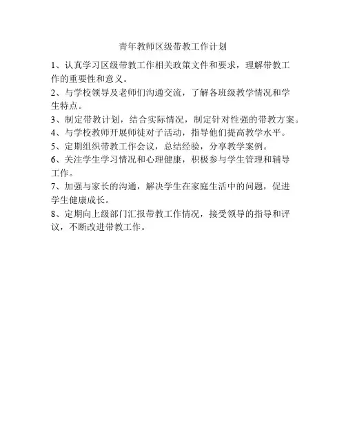 青年教师区级带教工作计划