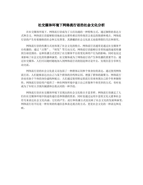 社交媒体环境下网络流行语的社会文化分析