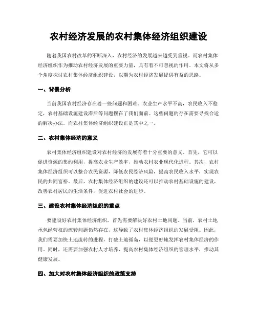 农村经济发展的农村集体经济组织建设