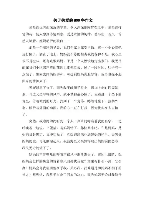 关于关爱的800字作文