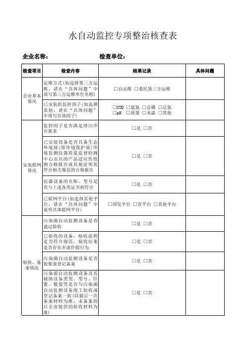 水质在线监测专项整治核查表