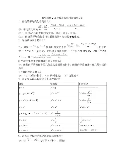 高中数学人教版选修2-2导数及其应用知识点总结