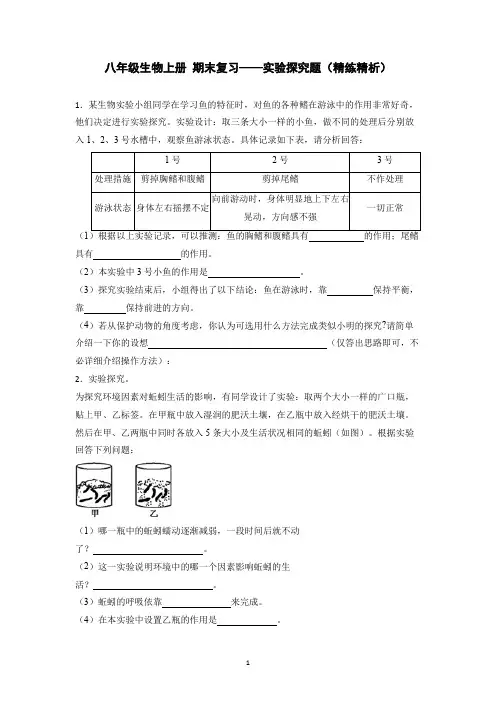人教八年级生物上册 期末复习——实验探究题-2022-2023学年八年级生物上册单元过关 练习人教版