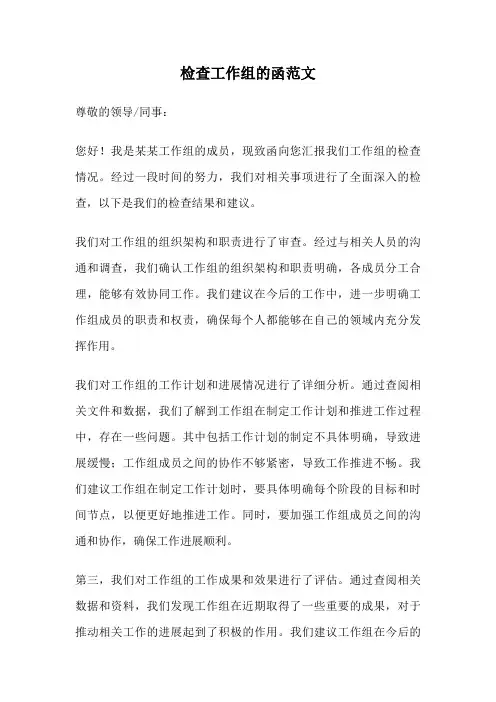 检查工作组的函范文