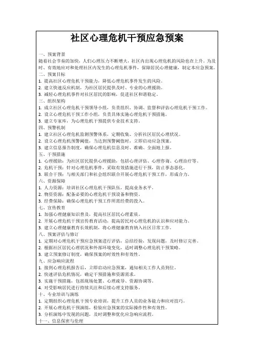 社区心理危机干预应急预案