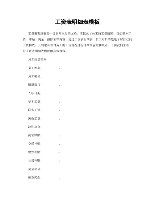 工资表明细表模板