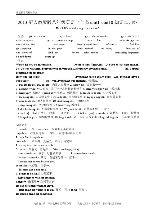 2013新人教版版八年级上英语全册unit1-unit10知识点总结(自己总结适合梳理用)