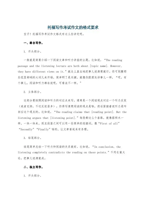 托福写作考试作文的格式要求
