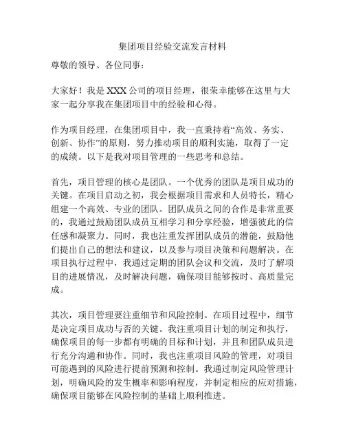 集团项目经验交流发言材料