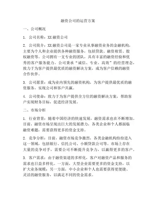 融资公司的运营方案