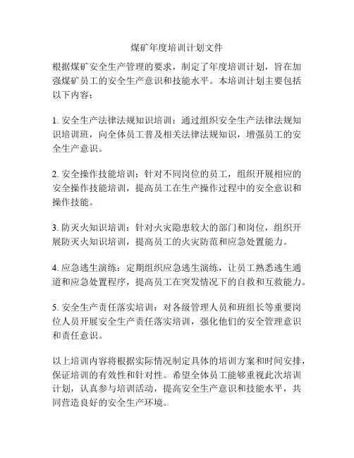 煤矿年度培训计划文件