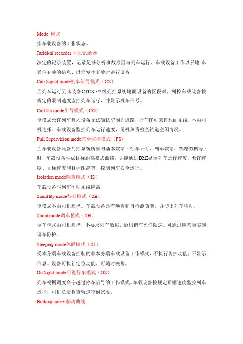列控系统车载设备工作状态