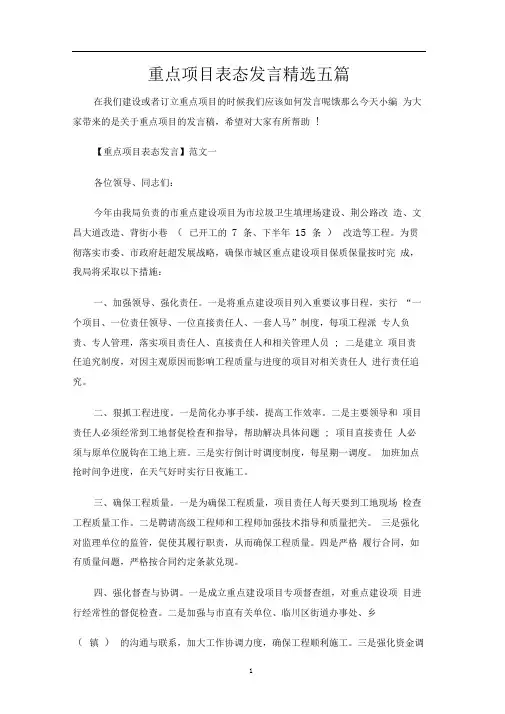 重点项目表态发言精选五篇