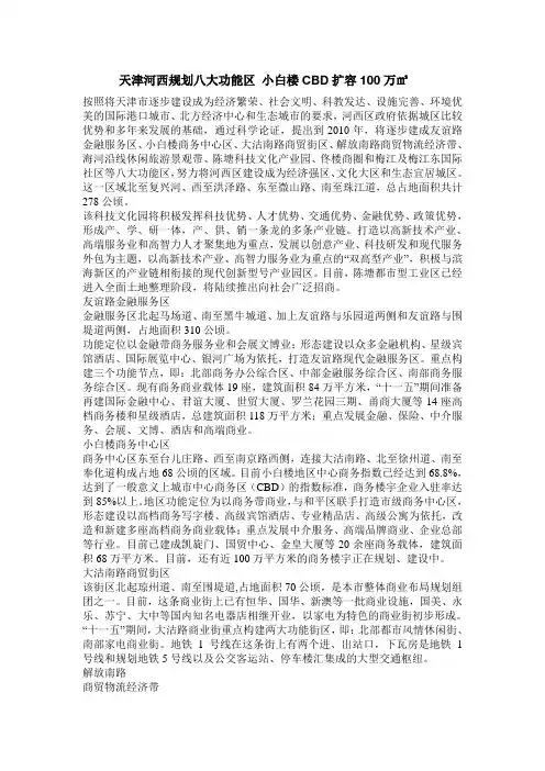天津河西规划八大功能区 小白楼CBD扩容100万
