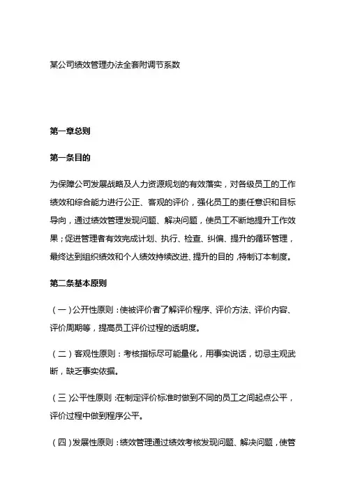 某公司绩效管理办法全套附调节系数