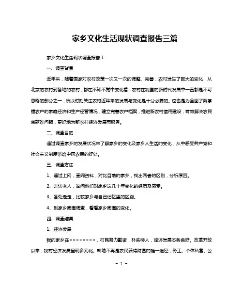 家乡文化生活现状调查报告三篇