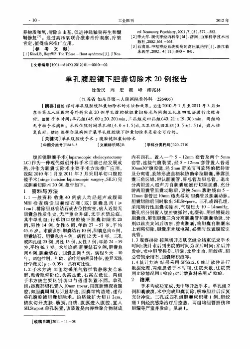 单孔腹腔镜下胆囊切除术20例报告