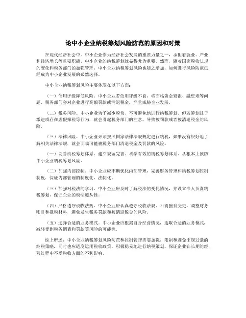 论中小企业纳税筹划风险防范的原因和对策
