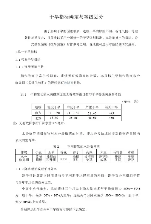 干旱指标确定与等级划分