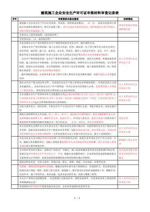 建筑施工企业安全生产许可证申报材料审查记录表