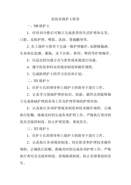 医院各级护士职责