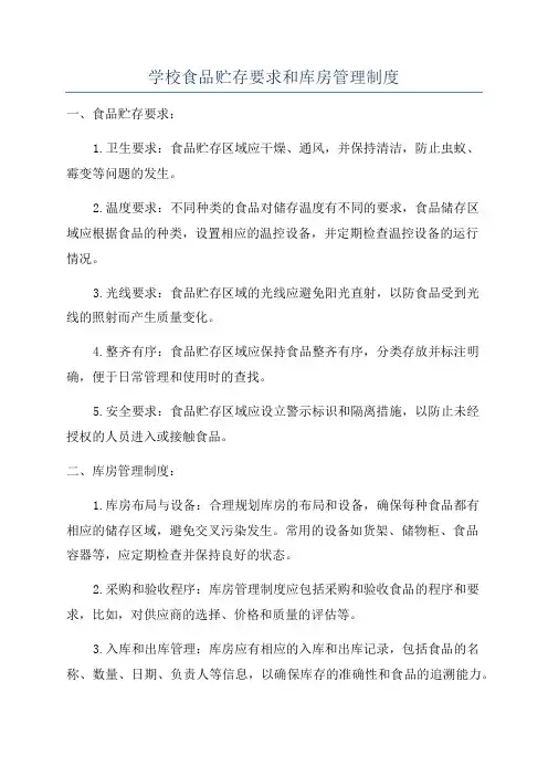 学校食品贮存要求和库房管理制度