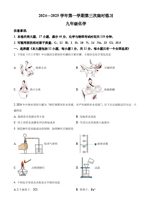 安徽省宣城市第六中学2024-2025学年九年级上学期11月月考化学试题(含答案)