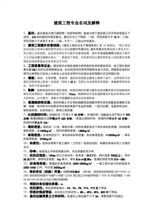 建筑工程专业术语及名词解释