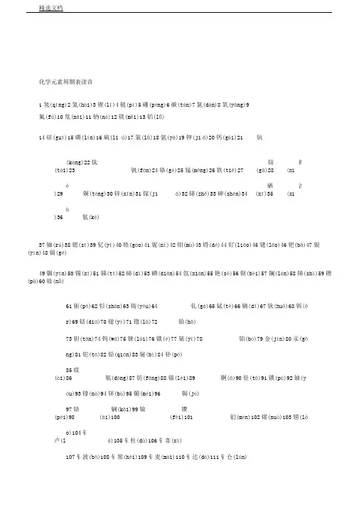 化学元素周期表格读音