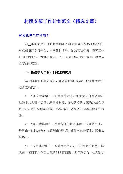 村团支部工作计划范文(精选3篇)