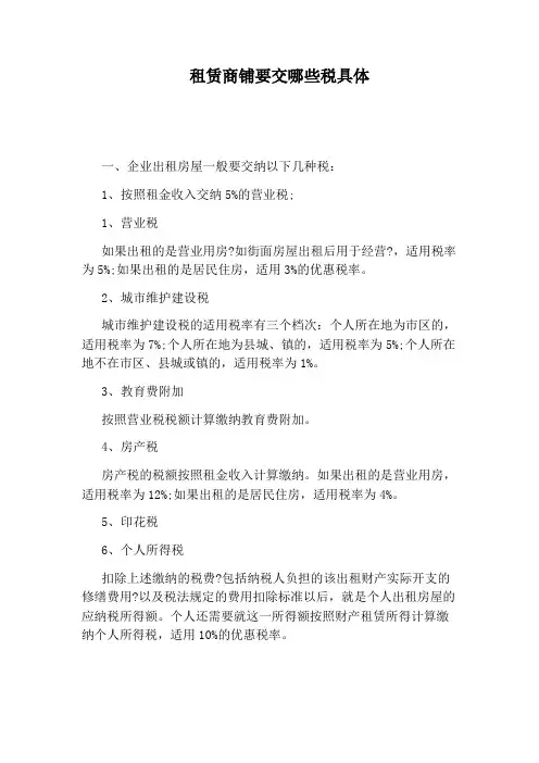 租赁商铺要交哪些税具体