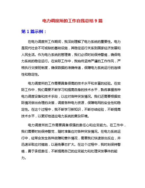 电力调度所的工作自我总结9篇