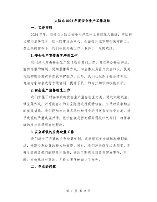 人防办2024年度安全生产工作总结