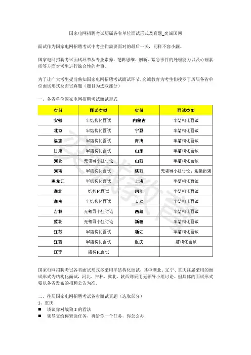 国家电网招聘考试历届各省单位面试形式及真题_奕诚