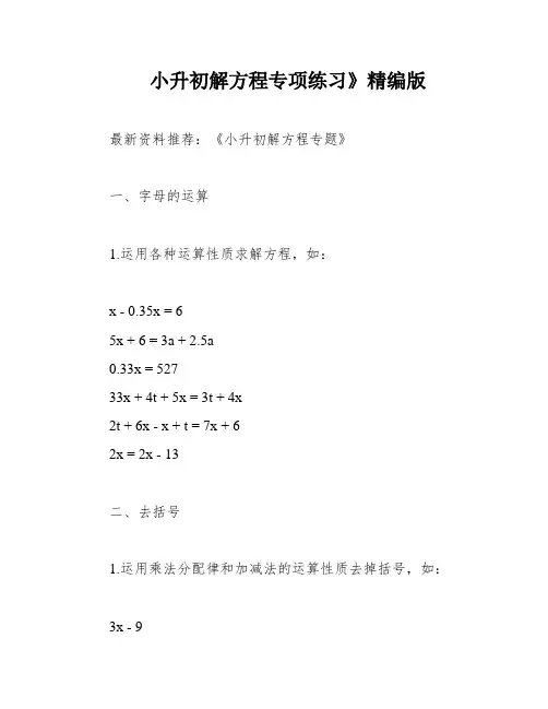小升初解方程专项练习》精编版
