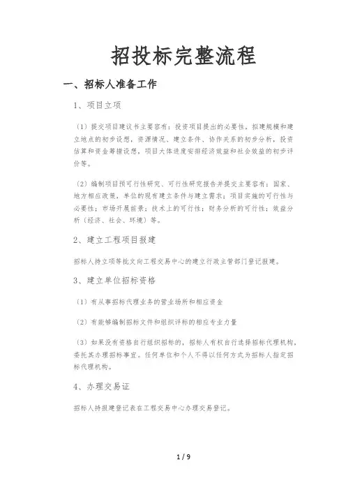 建筑工程招招投标完整流程图