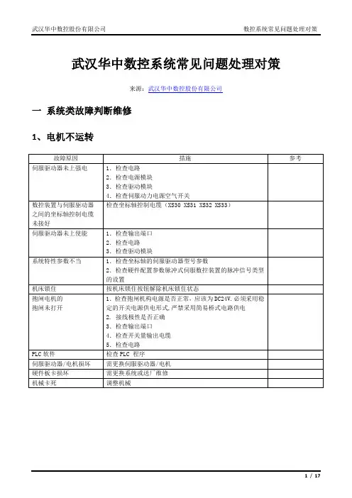 武汉华中数控系统常见问题处理对策