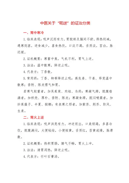中医关于“呃逆”的证治分类