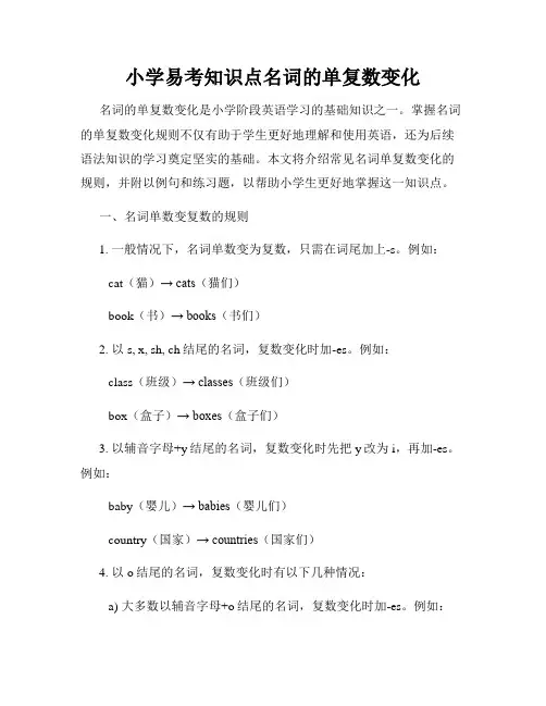 小学易考知识点名词的单复数变化