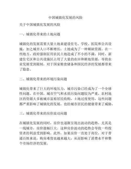 中国城镇化发展的风险