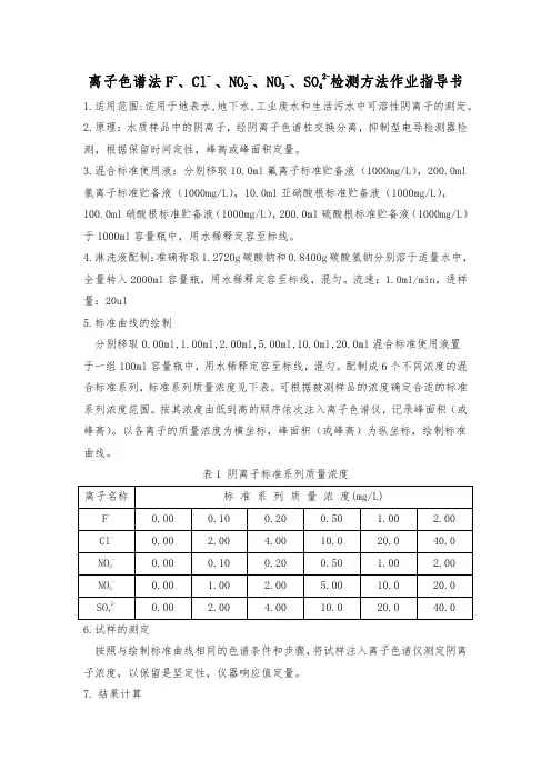 离子色谱法F-、Cl- 、NO2-、NO3-、SO42-检测方法作业指导书