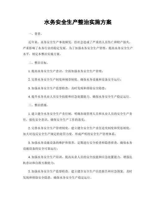 水务安全生产整治实施方案